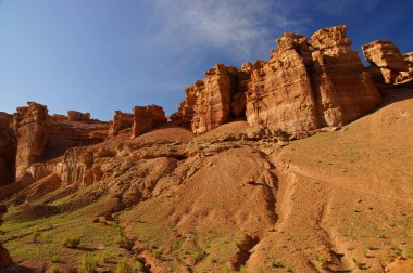Çarın Kanyonu Doğa rezerv. Tuhaf kayalar ve yamaçları. Kazakistan