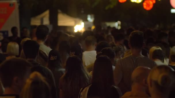 Uitzicht vanaf de achterkant op menigte lopen vooruit tijdens festival — Stockvideo