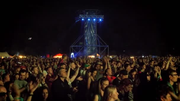 Dav lidí potlesk během noci na rockový koncert — Stock video