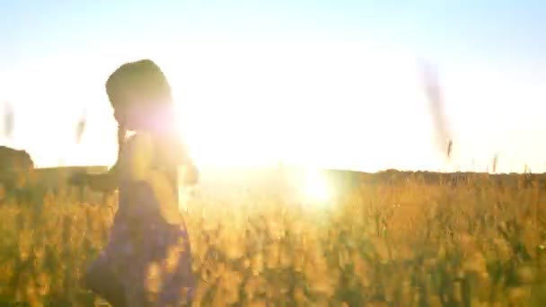 Glücklich asiatisches kleines Mädchen läuft im Sommer auf dem Feld, Mutter beobachtet sie, Familienkonzept — Stockvideo