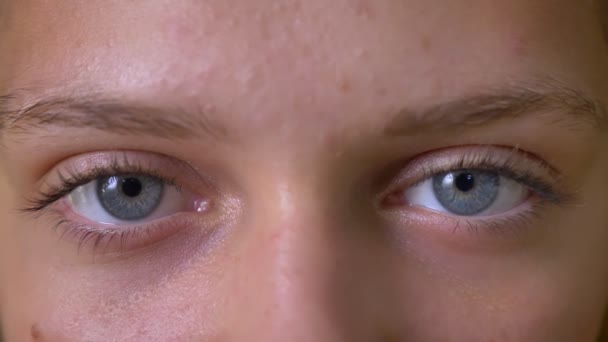 Nahaufnahme von jungen süßen Mädchen blaue Augen — Stockvideo