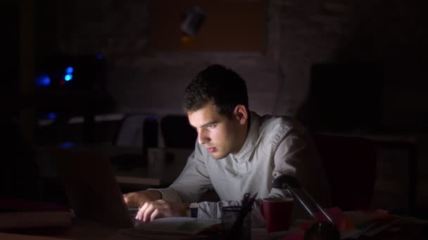 Nice Caucasian Man Tired Typing Laptop Started Falling Asleep Next — Stock Video