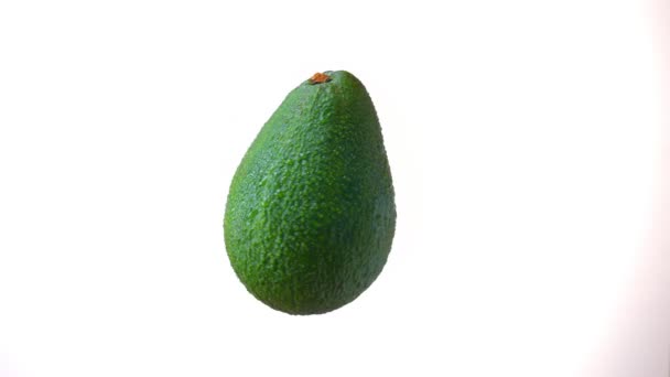 Illustration der grünen Avocado, die sich langsam im Uhrzeigersinn auf weißem Hintergrund dreht. — Stockvideo