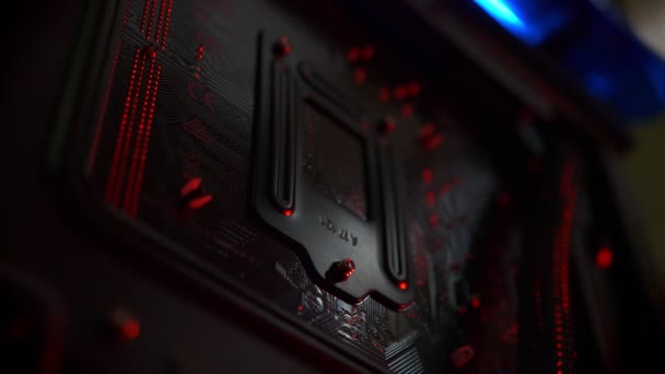 De close-up Pc processor binnen, details en draden afbeelding, apparatuur — Stockvideo