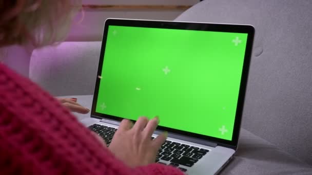 Nahaufnahme von weiblichen Händen beim Tippen am Laptop mit großer Konzentration in häuslicher Atmosphäre. — Stockvideo