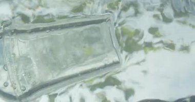 Plastik şişe ve çöp nehir suyuna atılan çekim çekim. Kirlilik küresel sorun