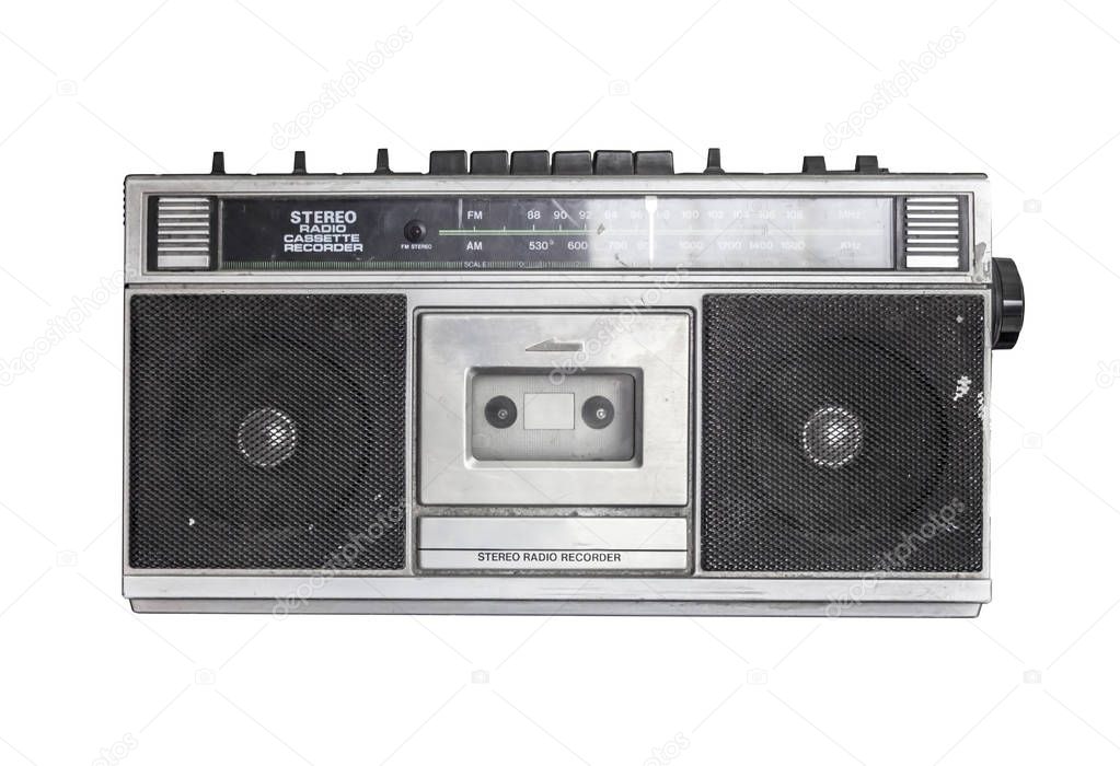 Retro radio cassette isolated on white background