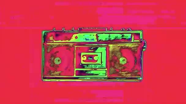 Kleurrijke Radio Cassette Animatie — Stockvideo