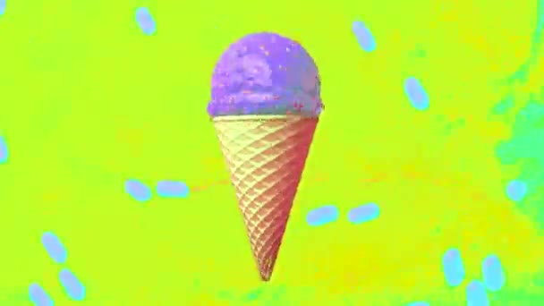 3D animace - kužel zmrzliny otočná s různými barvami a chutí