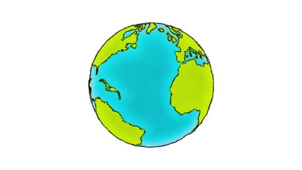 Мультфильм Вращении Планеты Земля — стоковое видео