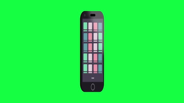 Černý Smartphone Ikonami Aplikací Které Otáčejí Jsou Izolované Zelené Obrazovce — Stock video