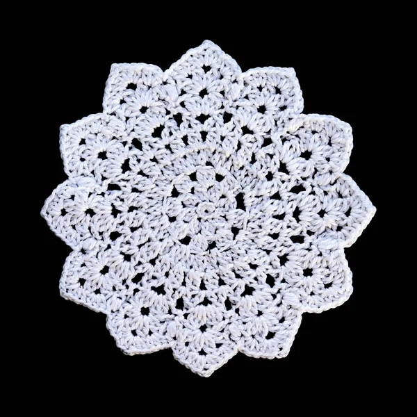 Mandala Crochet Blanc Isolé Sur Fond Noir — Photo