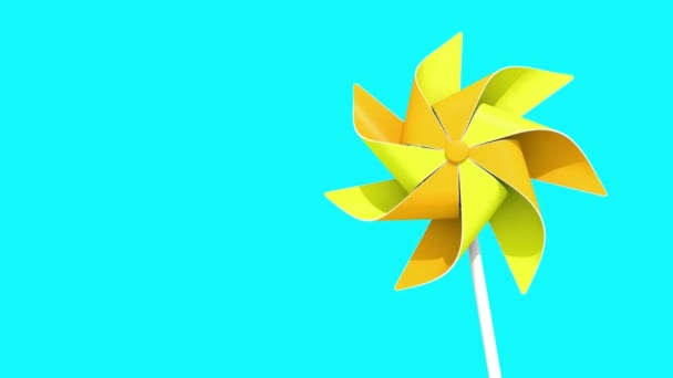 Animação Pinwheel Amarelo Laranja Girando Loop Isolado Fundo Azul — Vídeo de Stock