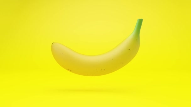 Animación Banana Flotando Bucle Sobre Fondo Amarillo — Vídeos de Stock