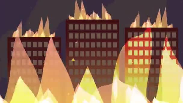 Cartoon Style Animation Burning Buildings City Night — Stock Video ©  malekas #412240140