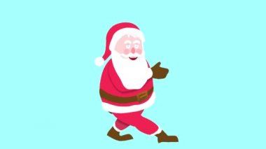 Noel Baba 'nın çizgi film animasyonu mavi arka planda neşeyle dans ediyor..