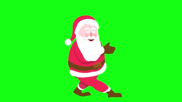 Cartoon Animace Santa Claus Procházky Tančí Radostně Zeleném Pozadí — Stock video