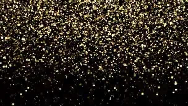 Bokeh Van Glinsterende Deeltjes Vallen Zwarte Achtergrond — Stockvideo