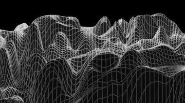 3B Döngü Animasyonu - Beyaz ızgara ve koyu arkaplan üzerinde dalgalı hareket ile geleceksel 3d ağ