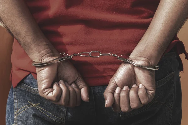 Man Arrest Criminal Scence Man Get Caught Handcuffed Policeman — Stock Photo, Image
