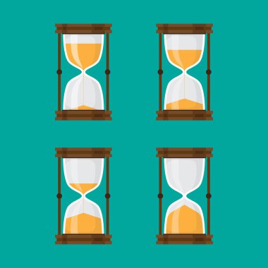 Kum saati vektör kümesi yeşil arka plan izole.