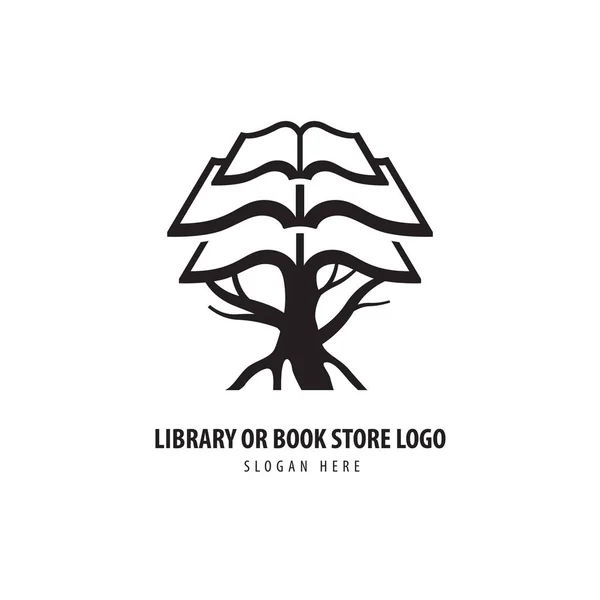 Ağaç Kitaplar Basit Kütüphane Veya Kitap Mağazaları Vektör Logo Tasarımı — Stok Vektör