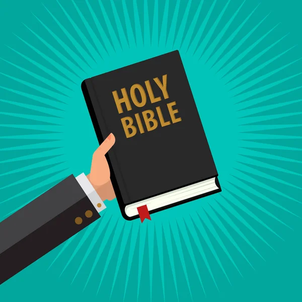 Uomo Tenere Sacra Bibbia Mano Vita Fondazione Bibbia Isolated Sfondo — Vettoriale Stock