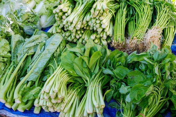 Légumes Biologiques Frais Crus Sains Sur Marché Matin — Photo