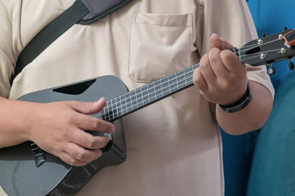 Profesyonel müzisyen de açık Mini konser modern Ukulele gitar çalmak.