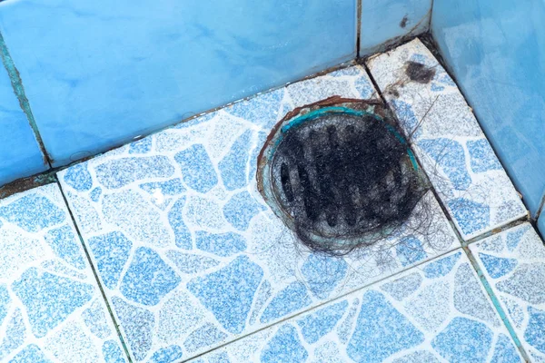 Saç dökülmesi problemi, portre saç saç takunya tuvalet su boru üzerinde.