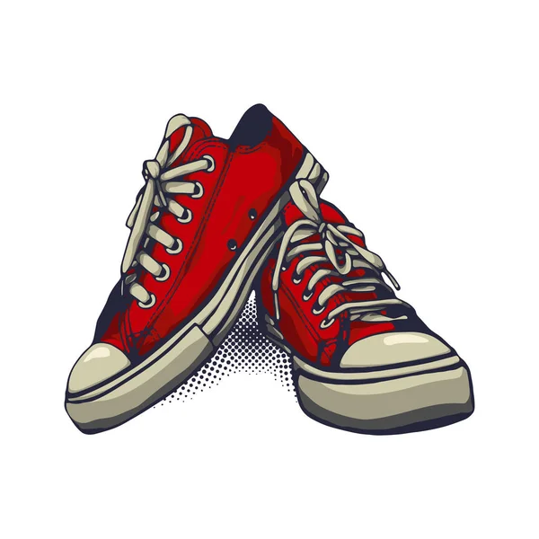 Red Color Vector Sneakers Latar Belakang Putih Terisolasi - Stok Vektor