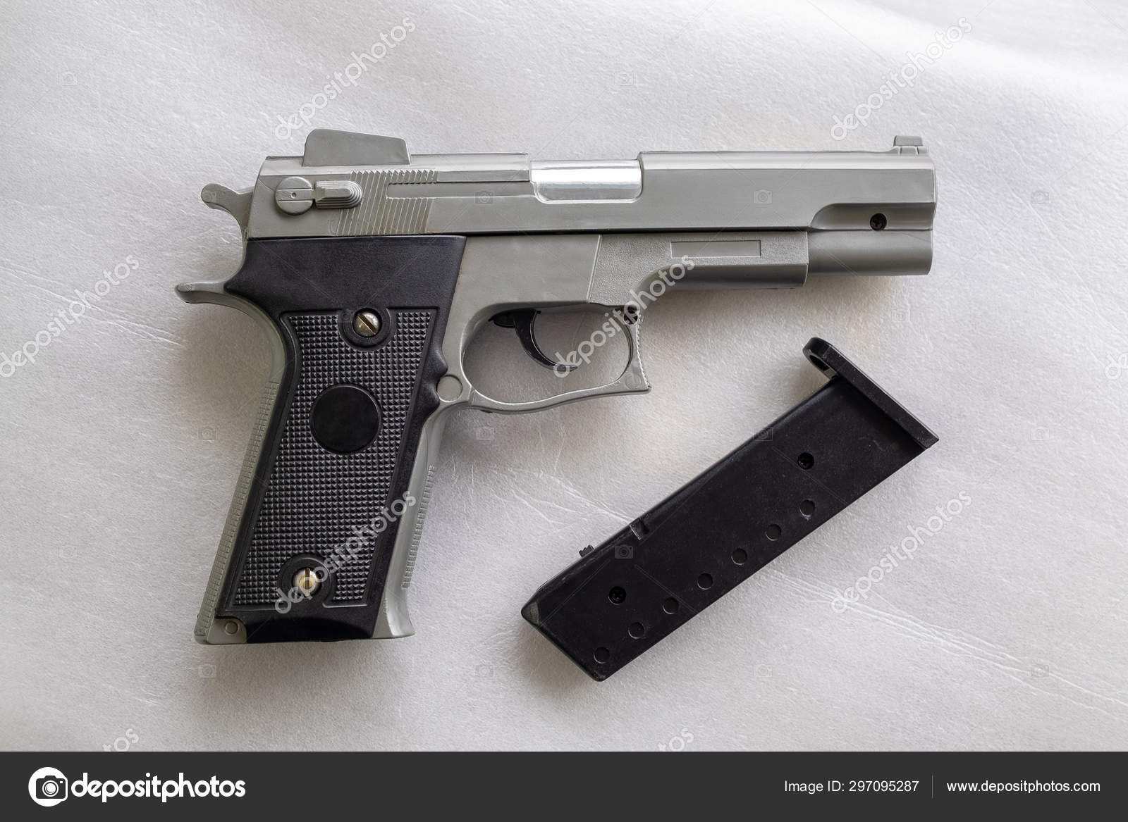 BB Gun, Old Airsoft Pistol Toy and Magazine with BB Gun Bullets Stock