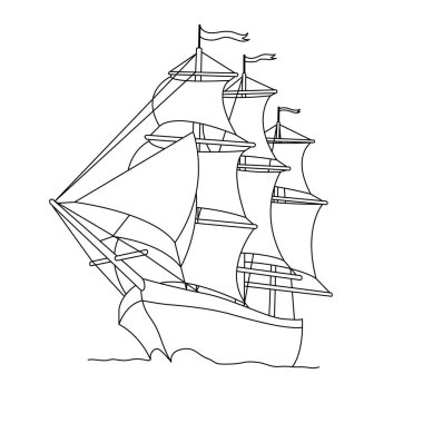 Deniz Gemisi, Yelkenli Tekne Denizde. Vintage Rüzgar Gemisi Ulaşım ve Seyahat.