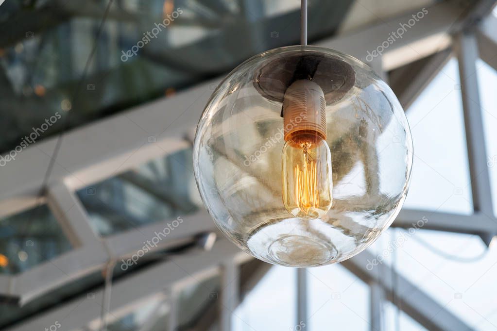 Vintage Retro Light Bulb in the Sphere Glass. iNdoor Garden Deco