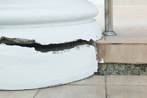 Cracks in the Concrete Pillar or Concrete Post Cracking, Danger Damage Construction.