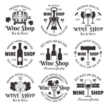 Şarap dükkanı set vektör siyah vintage Amblemler