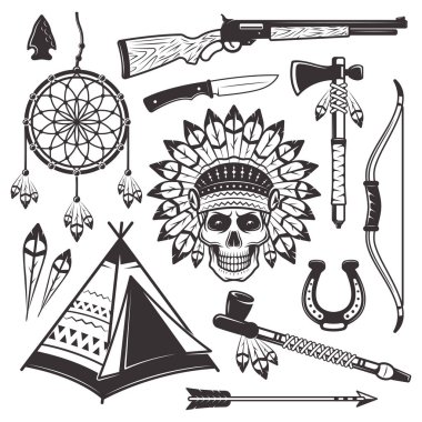 Native american indian vector objects and elements clipart