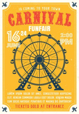 Carnival, funfair colored poster in flat style clipart
