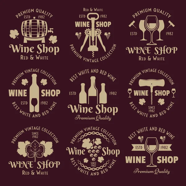 Tienda de vinos emblemas de vectores vintage, etiquetas, insignias — Vector de stock