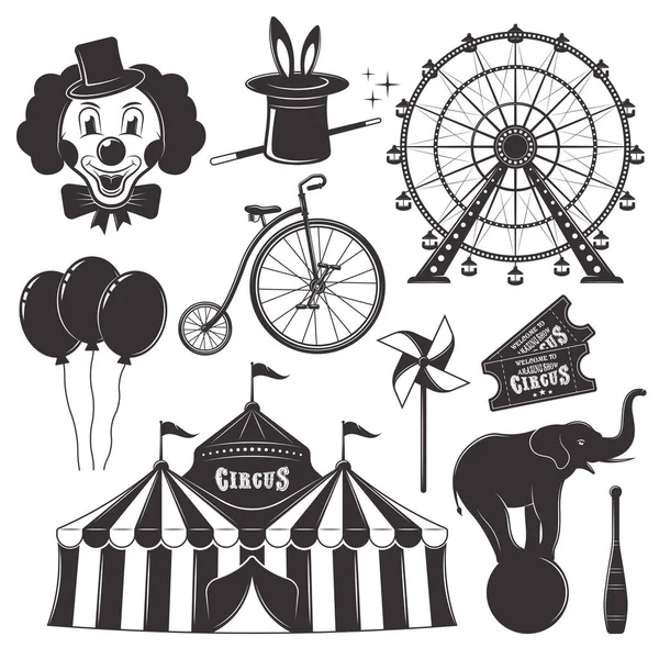 Circo y parque de atracciones vector objetos negros — Vector de stock