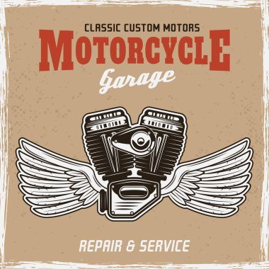 Motosiklet motoru kanatları retro renkli posteri ile