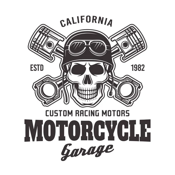 Garagem de motocicleta emblema de motociclista vetorial com crânio —  Vetores de Stock