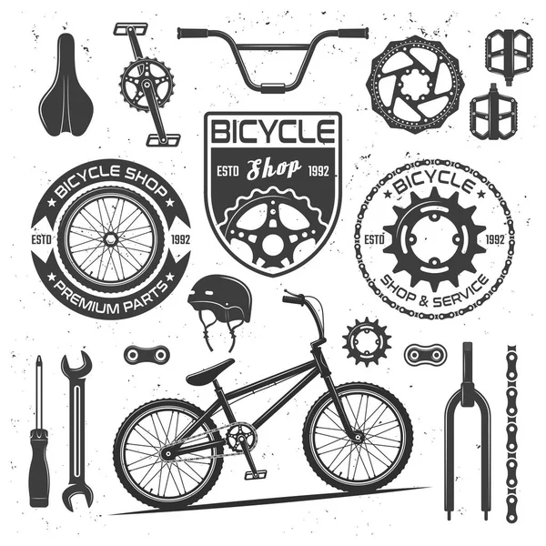 Fahrradvektor schwarze Elemente, Abzeichen, Aufkleber — Stockvektor