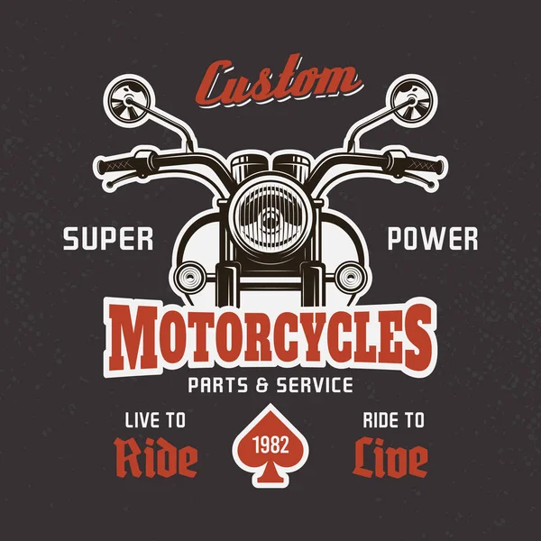 Motorcykel framsida på mörka vektor t-shirt print — Stock vektor
