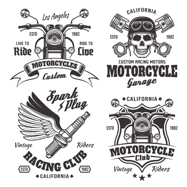 Mmotos emblemas, etiquetas en estilo monocromo — Vector de stock