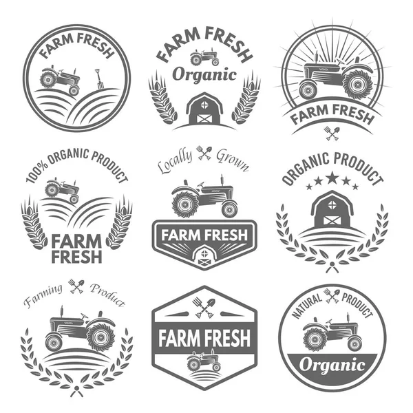 Etiquetas y emblemas de productos vectoriales frescos de granja — Vector de stock