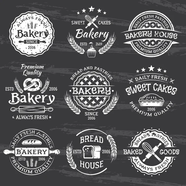 Bäckerei und Gebäck Vintage Vector weißen Emblemen — Stockvektor