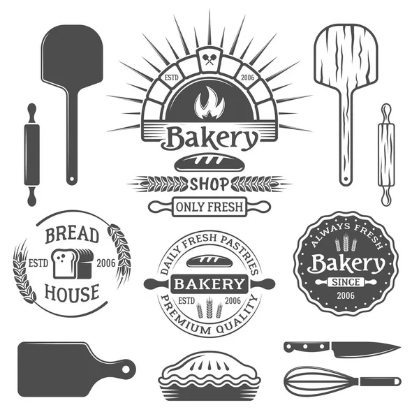 Bäckerei, Backofen-Vektor-Embleme, Designelemente — Stockvektor