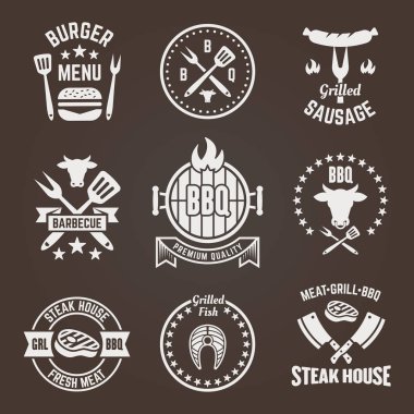 Izgara ve barbekü restoran menü vektör Amblemler