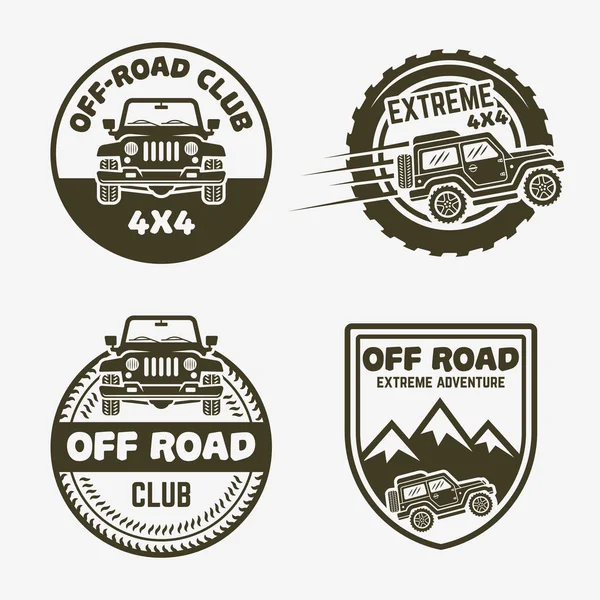 Off-road suv car etiquetas vintage, emblemas, insignias — Vector de stock
